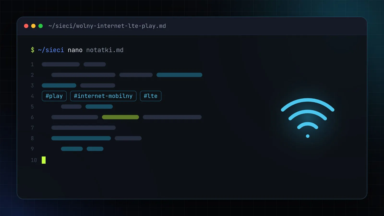 Ilustracja do artykułu „Wolny internet w Play? Przyczyny słabej prędkości LTE i 5G oraz jak to naprawić” — okno edytora z ikoną działu Sieci i internet